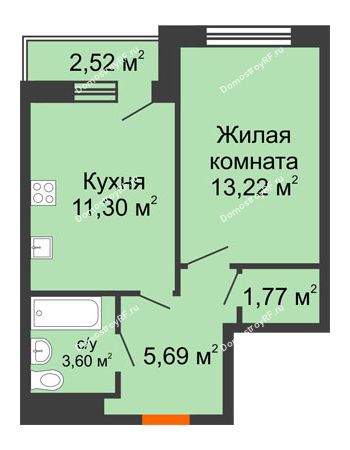 1 комнатная квартира 36,34 м² в ЖК Журавли, дом №2