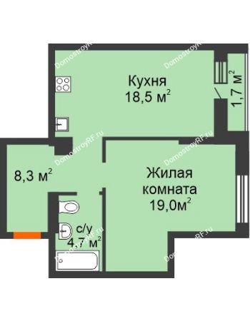 1 комнатная квартира 52,1 м² в ЖК Октябрьский, дом ГП-4