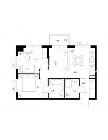 2 комнатная квартира 49,1 м² в ЖК Савин парк, дом корпус 9