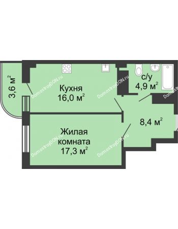 1 комнатная квартира 50,1 м² в ЖК Звездный, дом № 5