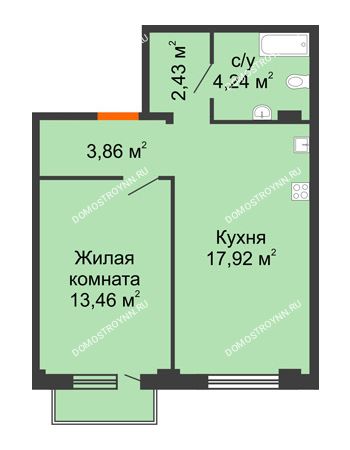 1 комнатная квартира 42,43 м² в ЖК Лайм, дом № 1