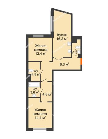 2 комнатная квартира 71,9 м² в Архитектурный Ансамбль Вознесенский, дом Собенникова