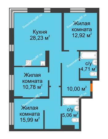 3 комнатная квартира 87,69 м² в ЖК Скандиа. Квартал у реки, дом 2 этап. секция 1.4
