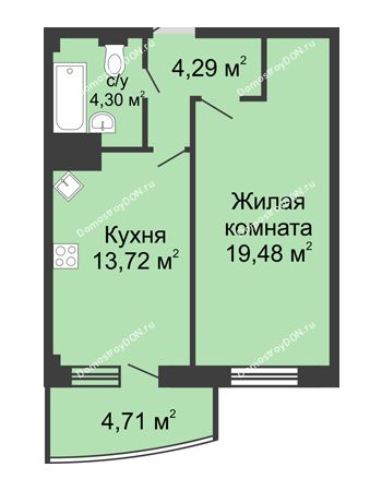 1 комнатная квартира 46,5 м² - ЖК Парк Островского