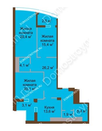 3 комнатная квартира 118,7 м² в ЖК Монолит, дом № 89, корп. 1, 2