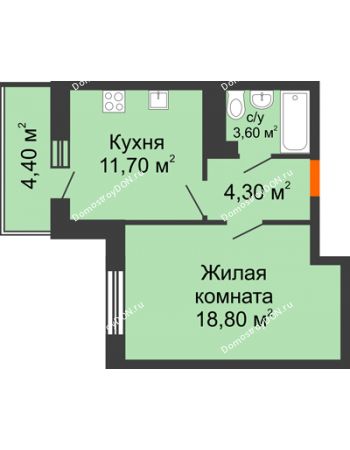1 комнатная квартира 40,3 м² в ЖК Я, дом  Литер 2