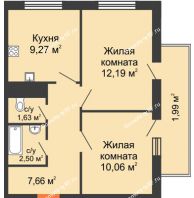 2 комнатная квартира 45,3 м² в ЖК Оникс, дом Литер 4 - планировка