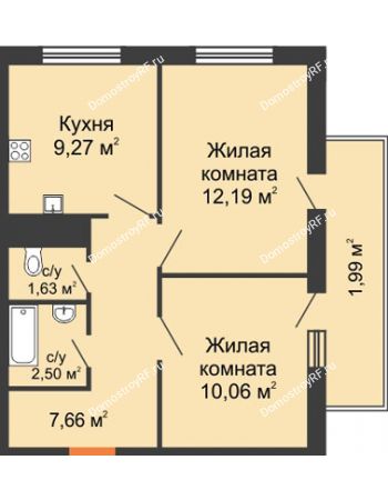 2 комнатная квартира 45,3 м² в ЖК Оникс, дом Литер 4