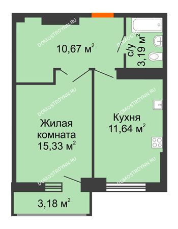 1 комнатная квартира 42,42 м² - ЖК Орбита