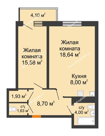 2 комнатная квартира 59,71 м² в ЖК Сокол Градъ, дом Литер 8