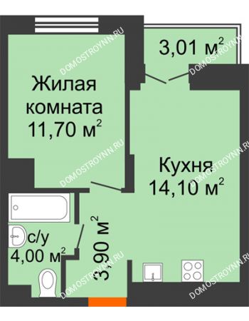 1 комнатная квартира 35,25 м² в ЖК КМ Анкудиновский Парк, дом № 15