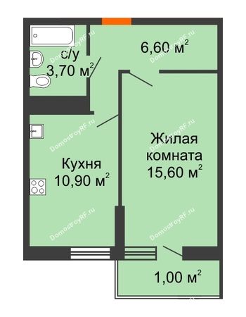 1 комнатная квартира 37,8 м² в Фруктовый квартал Абрикосово, дом Литер 1