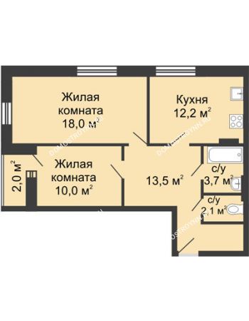 2 комнатная квартира 60,5 м² - ЖК Дом на Свободе