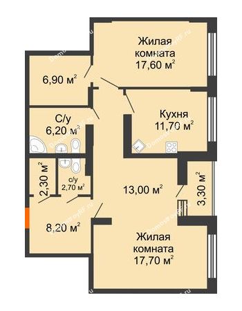 2 комнатная квартира 92,8 м² в ЖК Высота, дом 4 позиция