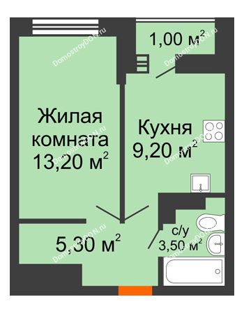 1 комнатная квартира 32,2 м² в ЖК SkyPark (Скайпарк), дом Литер 1, корпус 1, 1 этап