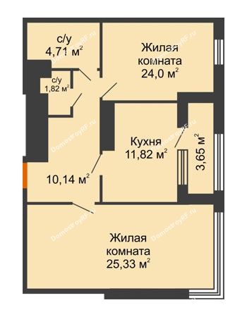 2 комнатная квартира 69,65 м² - ЖК Гран-При