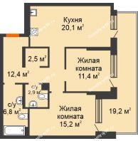 2 комнатная квартира 90,4 м² в ЖК Октябрьский, дом ГП-4 - планировка