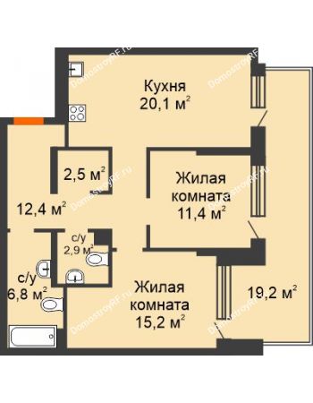 2 комнатная квартира 90,4 м² в ЖК Октябрьский, дом ГП-4