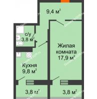 1 комнатная квартира 45,3 м² в ЖК Звезда Столицы, дом Литер 9 - планировка