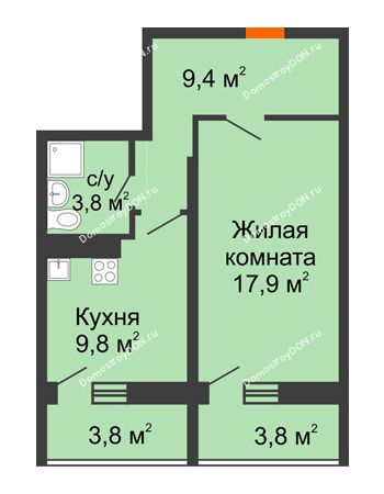1 комнатная квартира 45,3 м² в ЖК Звезда Столицы, дом Литер 9