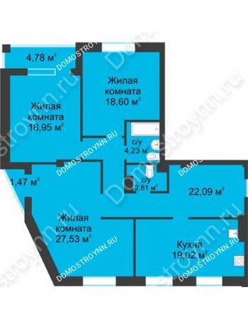3 комнатная квартира 116,35 м² в ЖК Воскресенская слобода, дом №1