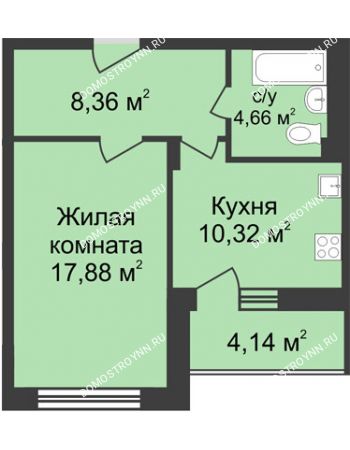 1 комнатная квартира 43,29 м² в ЖК Планетарий, дом № 6