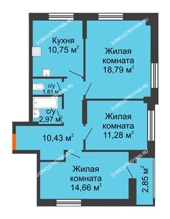3 комнатная квартира 73,54 м² - ЖК Олимпийский