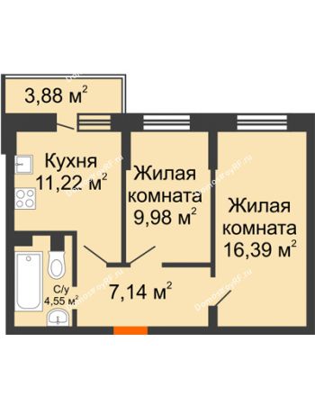 2 комнатная квартира 50,44 м² в ЖК Россинский парк, дом Литер 1