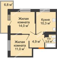 2 комнатная квартира 45,8 м² в ЖК Отражение, дом Литер 2.2 - планировка