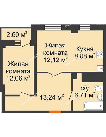 2 комнатная квартира 53,48 м² - ЖД Уютный дом на Березина