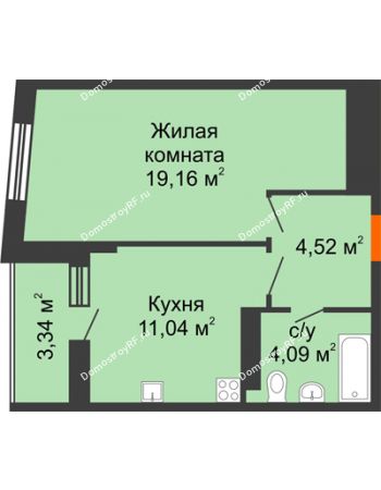 1 комнатная квартира 38,54 м² - ЖК Сограт