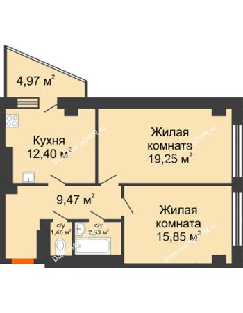 2 комнатная квартира 66,33 м² - ЖК Площадь Ленина