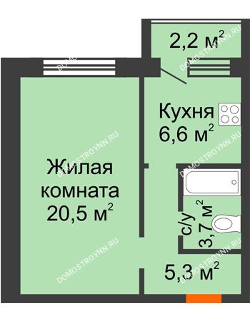 1 комнатная квартира 37,2 м² - ЖК Дом на Нижегородской