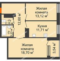 2 комнатная квартира 66,43 м² в ЖК Облака, дом № 2 - планировка