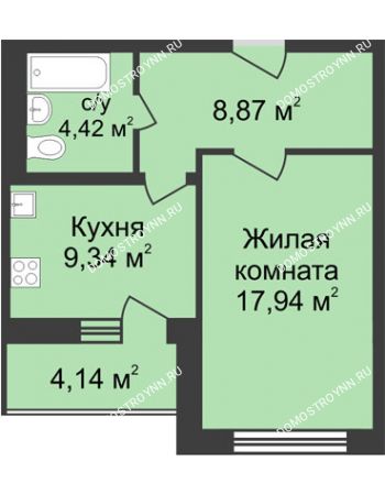 1 комнатная квартира 42,64 м² в ЖК Планетарий, дом № 6