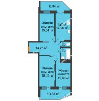 3 комнатная квартира 87,56 м² в ЖК Россинский парк, дом Литер 1 - планировка