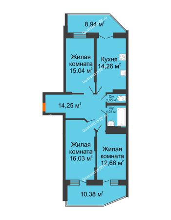 3 комнатная квартира 87,56 м² в ЖК Россинский парк, дом Литер 1