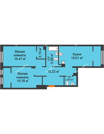 3 комнатная квартира 73,18 м² в ЖК Колумб, дом Сальвадор ГП-4