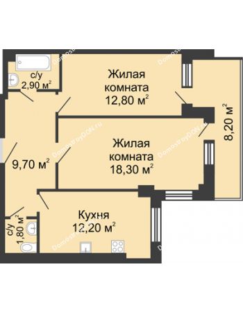 2 комнатная квартира 61 м² - ЖК Дом на Береговой