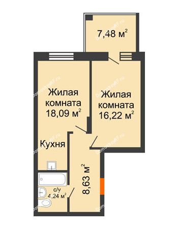 2 комнатная квартира 50,48 м² - ЖК Abrikos (Абрикос)