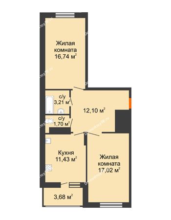 2 комнатная квартира 65,88 м² в ЖК Фрунзе, 85, дом № 3