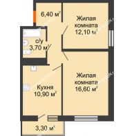 2 комнатная квартира 50,7 м² в ЖК SkyPark (Скайпарк), дом Литер 2, 3 этап - планировка