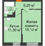 1 комнатная квартира 35,1 м² в ЖК SkyPark (Скайпарк), дом Литер 1, корпус 1, 2 этап - планировка