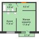 1 комнатная квартира 40,9 м² в ЖК Горки, дом 1 очередь - планировка