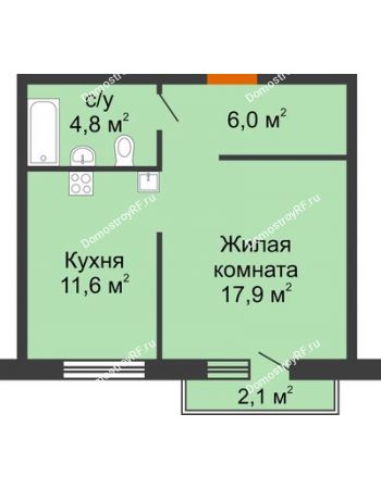 1 комнатная квартира 40,9 м² в ЖК Горки, дом 1 очередь