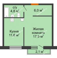 1 комнатная квартира 40,9 м² в ЖК Горки, дом 1 очередь - планировка