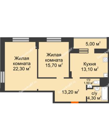 2 комнатная квартира 73,6 м² в ЖК Адмирал, дом 3 очередь