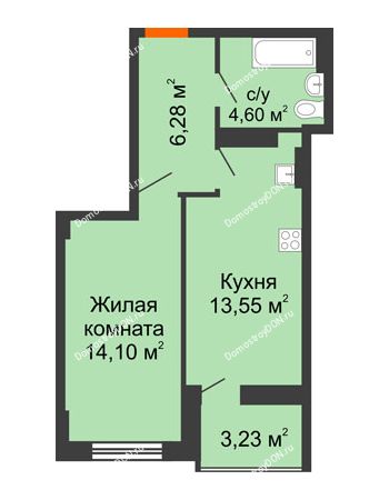 1 комнатная квартира 40,15 м² в ЖК Аврора, дом № 2