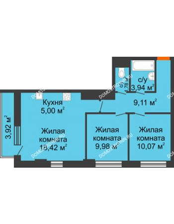 3 комнатная квартира 59,48 м² - ЖК Каскад на Путейской