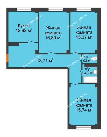 3 комнатная квартира 85,15 м² в ЖК Ясный, дом № 10